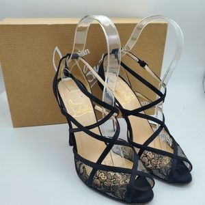 Christian Louboutin Vanitarita Crepe Satin Lace Trim Embellished Sandal …